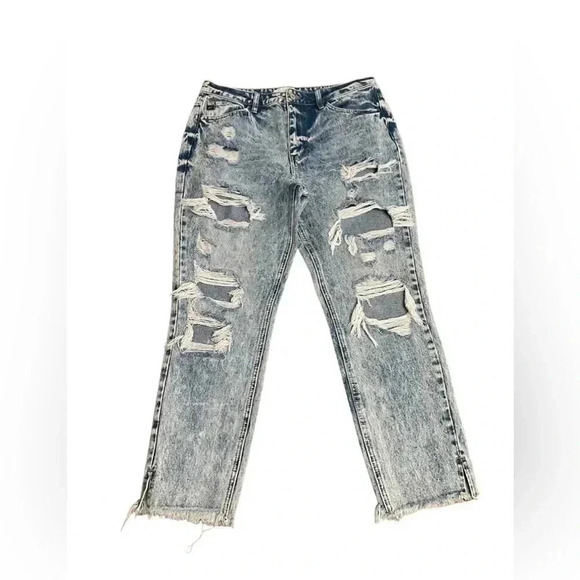 KanCan Denim - KanCan High Rise Distressed Frayed Hem Mom Jeans Acid Wash Women’s size 11/29